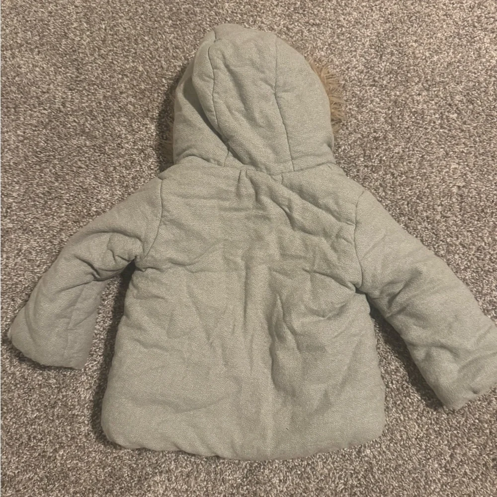 7 For All Mankind Gray Puffer Jacket with Faux Fur Hood
